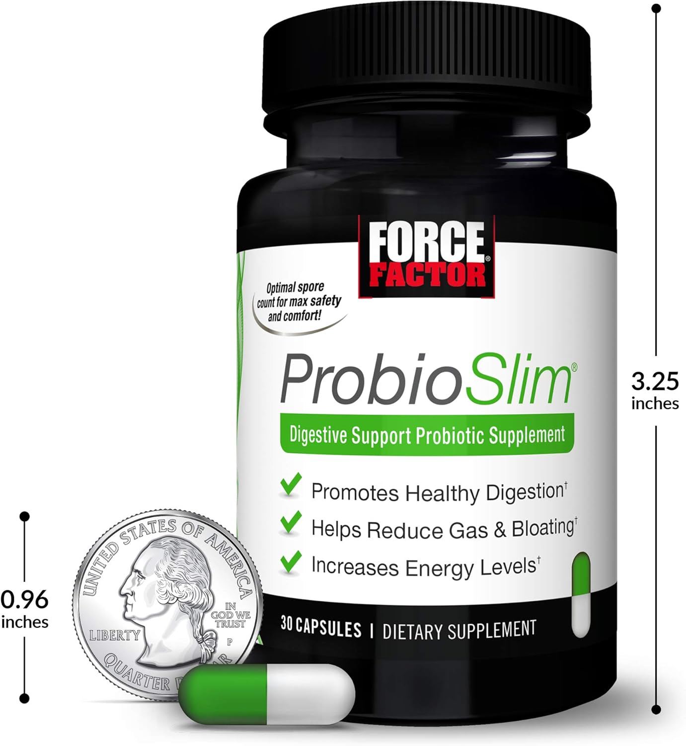 ProbioSlim Probiotic Supplement with Green Tea Extract, 30 Count (Pack of 3) - Support Digestive Health for Men and Women, Reduce Gas, Bloating, Constipation - Probiotics for Gut Health.