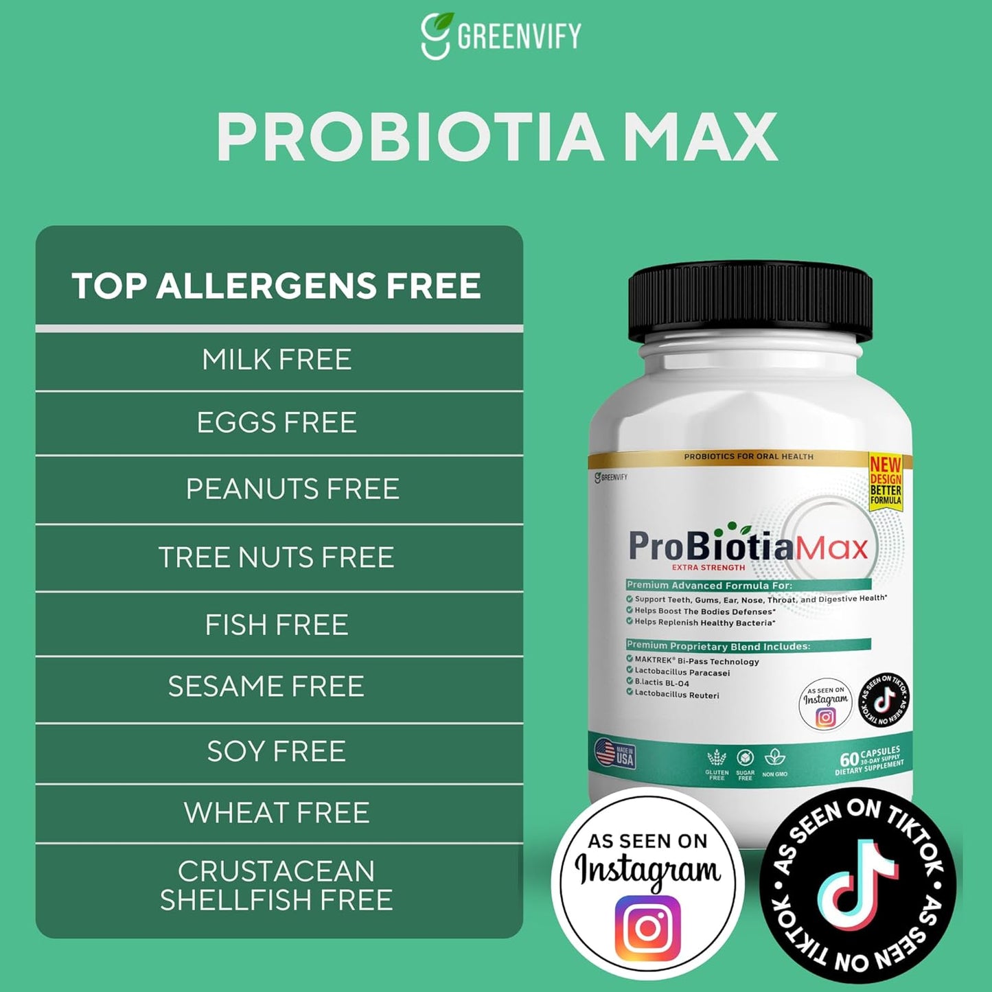 ProBiotia Max 40 Billion CFU Oral Probiotic Supplement for Teeth and Gum Health - 60 Capsules, Gluten Free