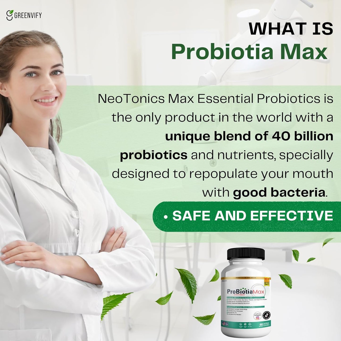 ProBiotia Max 40 Billion CFU Oral Probiotic Supplement for Teeth and Gum Health - 60 Capsules, Gluten Free