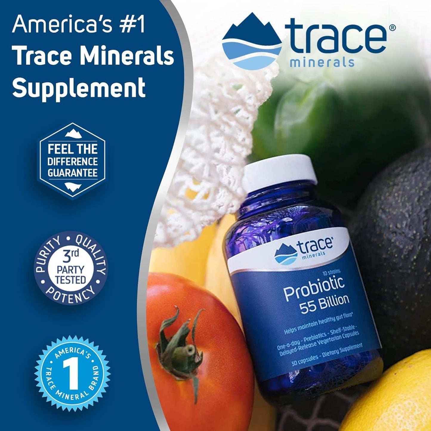 Probiotic 55 Billion with Trace Minerals - Gut Health Support Supplement - Boost Digestive Health with Probiotics & Prebiotics - 30 Capsules