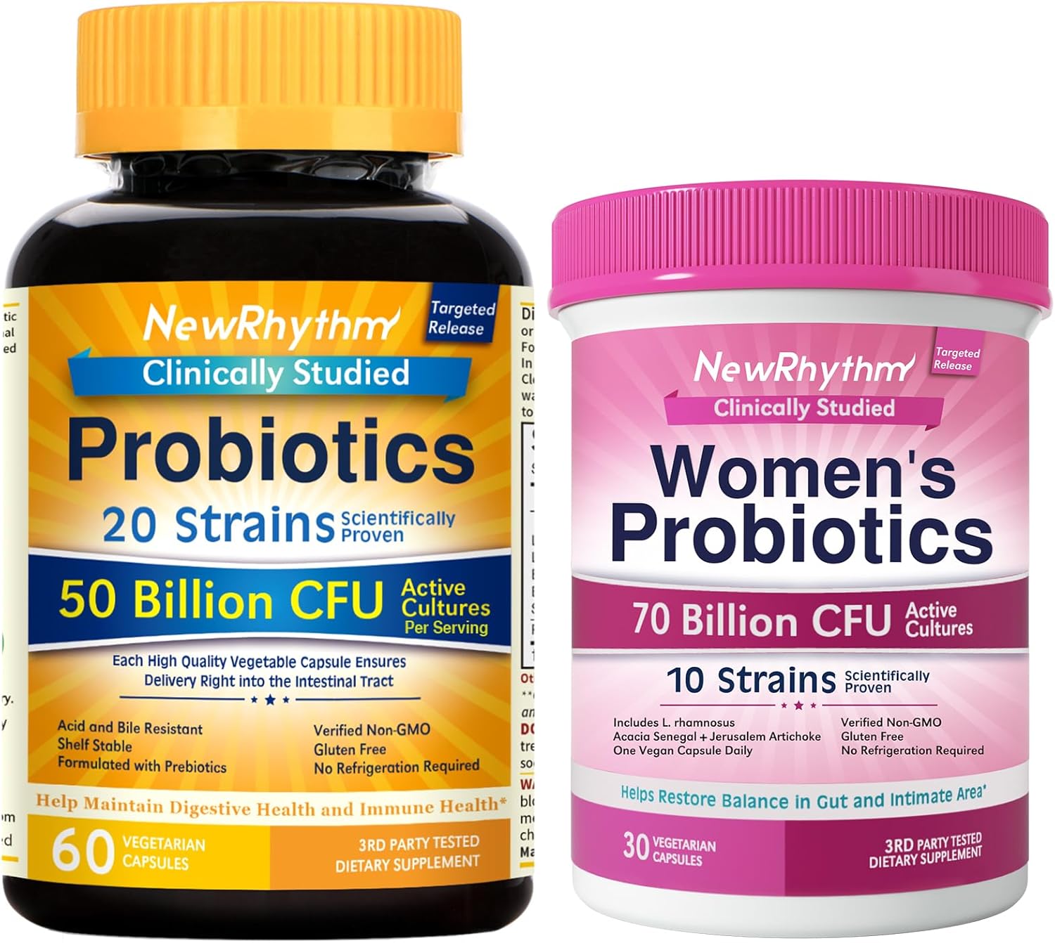 Probiotic Bundle for Gut & Feminine Health, 50 Billion CFU & 70 Billion CFU, Daily Care, 90 Capsules (2-Pack)