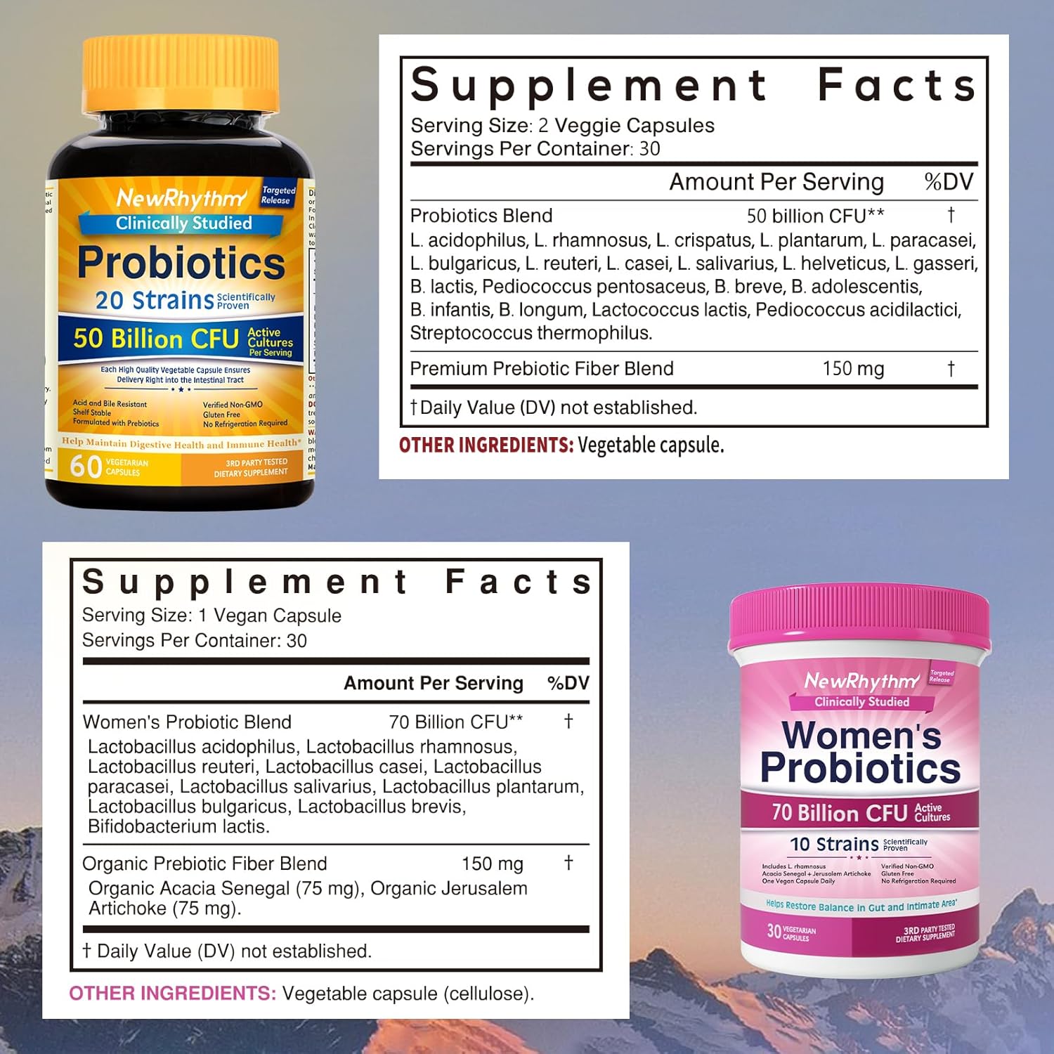 Probiotic Bundle for Gut & Feminine Health, 50 Billion CFU & 70 Billion CFU, Daily Care, 90 Capsules (2-Pack)
