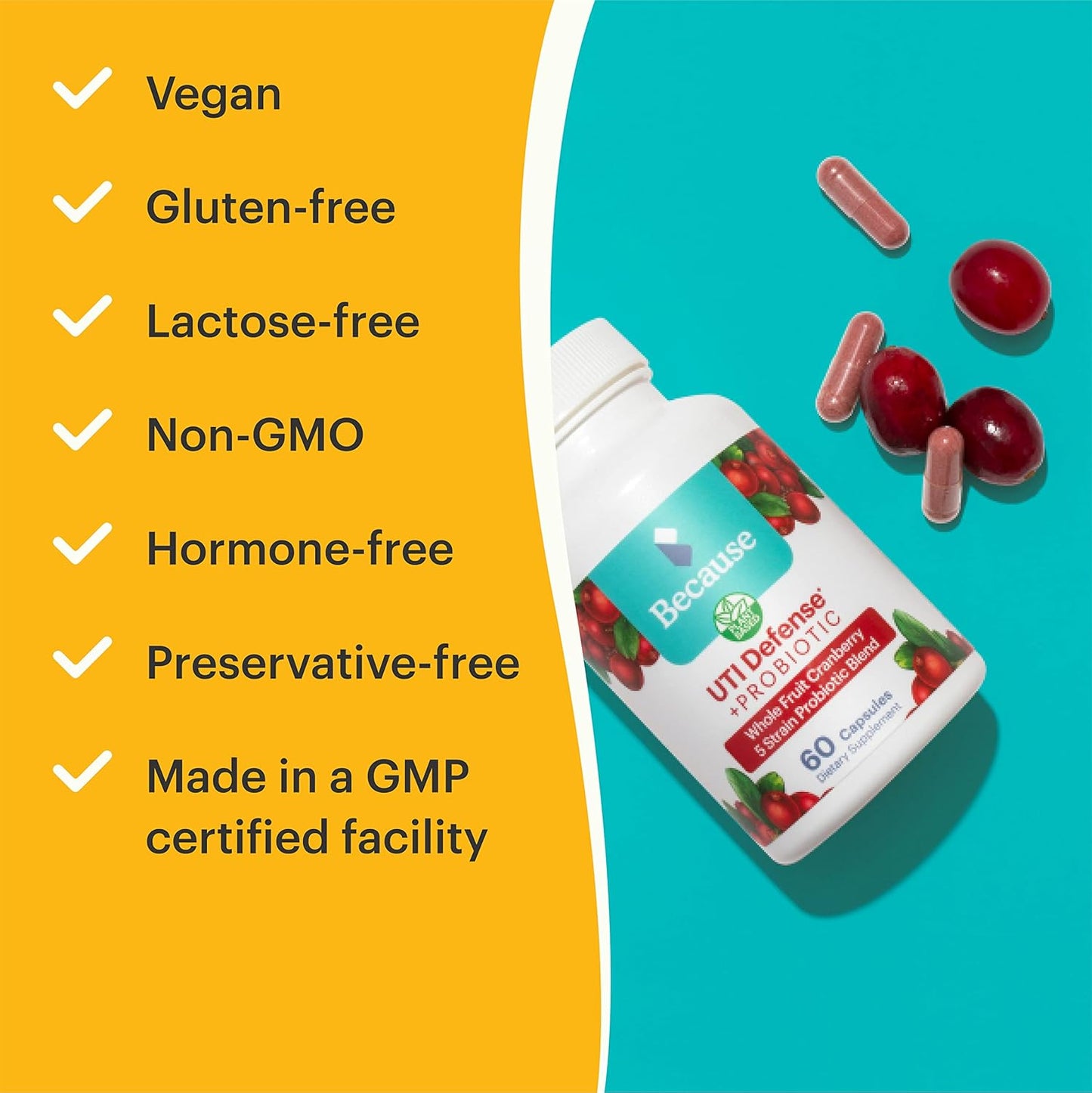 Probiotic Cranberry UTI Defense Capsules for Women - 60 Capsules, 1 Bottle
