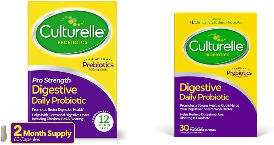 Probiotic Digestive Health Capsules - Culturelle Pro Strength, 60 Count & 30 Count Options