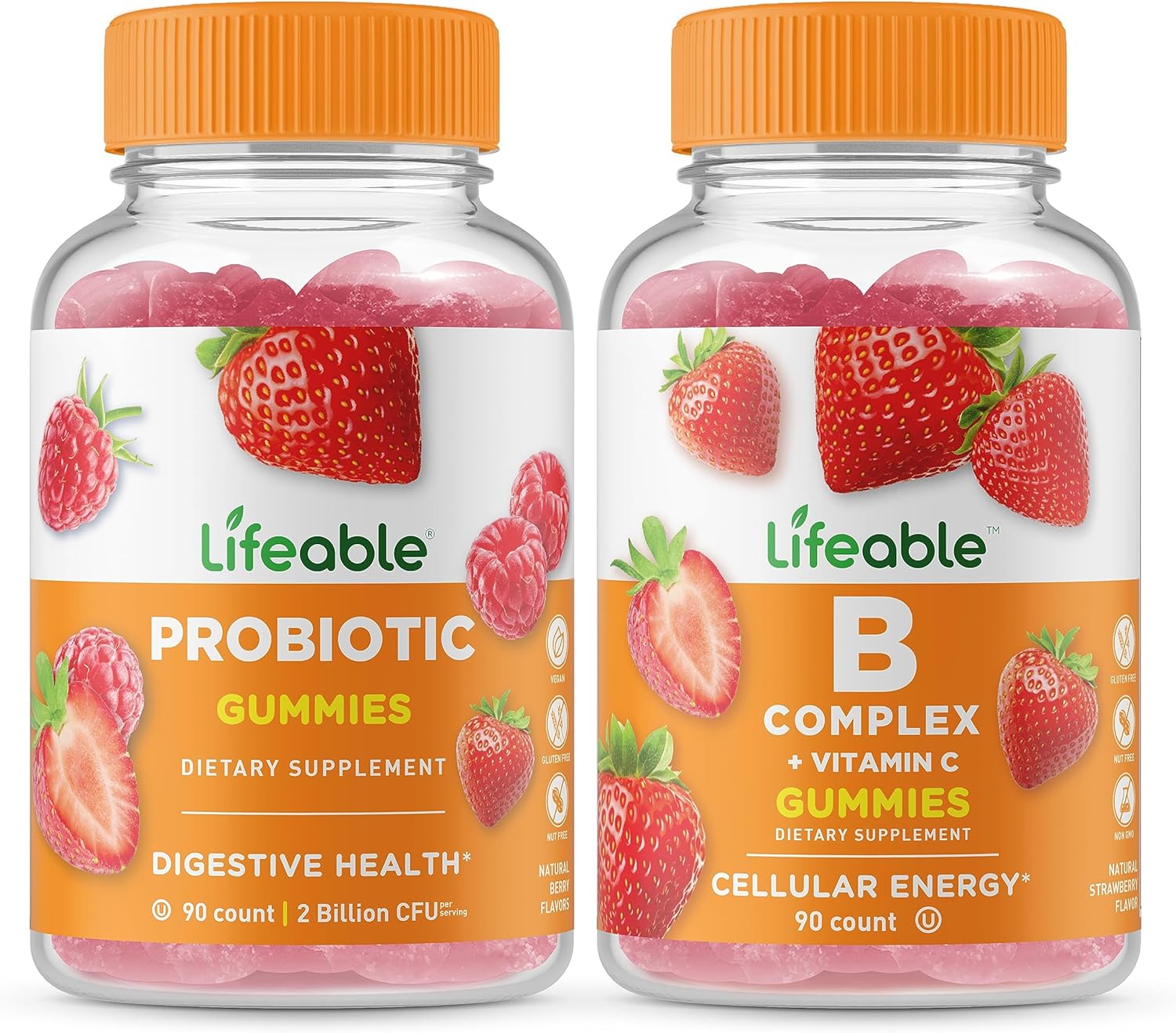 Probiotic Gummies Bundle with B Complex - 2 Billion CFU, Delicious Taste, Vitamin Supplement, Gluten Free, GMO Free