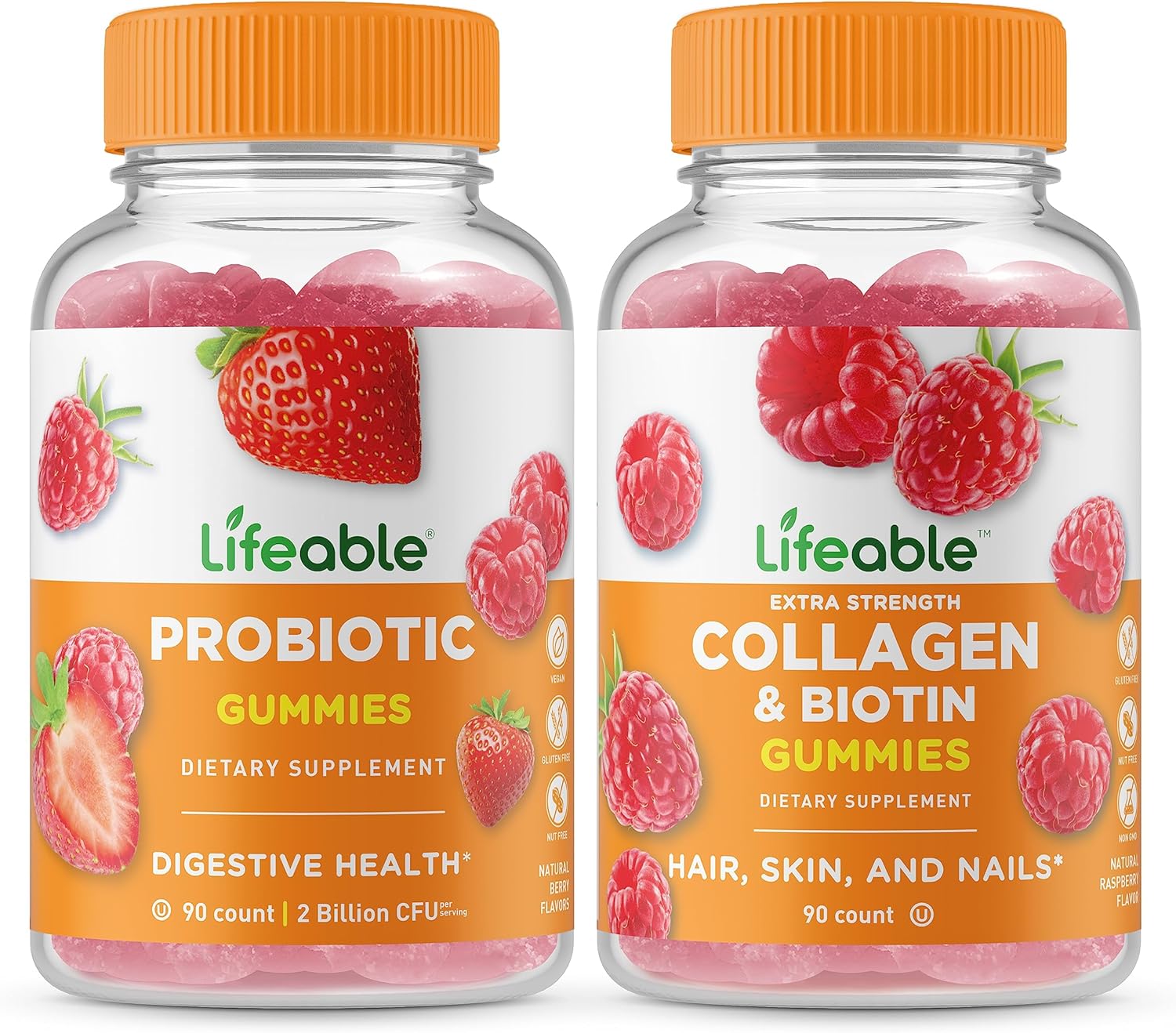 Probiotic Gummies Bundle with Collagen & Biotin - 2 Billion CFU, Vitamin Supplement, Gluten-Free, GMO-Free