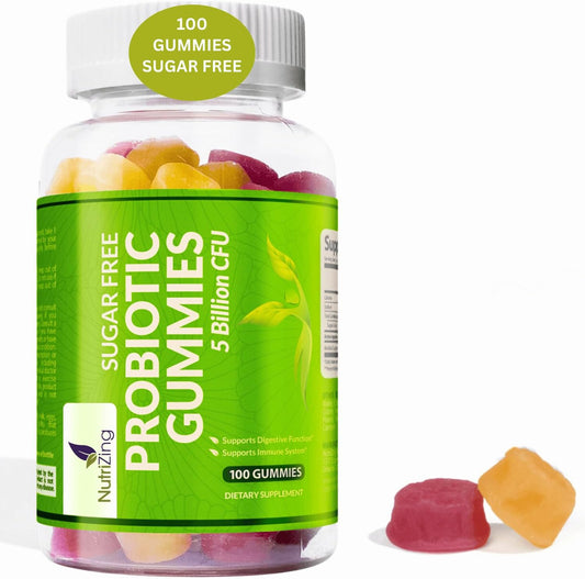 Probiotic Gummies for Digestive & Immune Health - Sugar-Free Chewable Supplement for Men & Women - Fruit Flavored - 100 Count, 5 Billion CFU