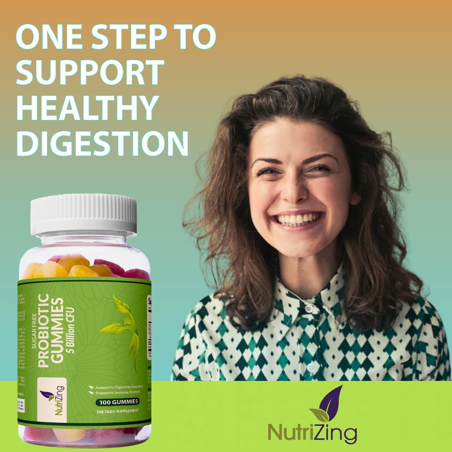 Probiotic Gummies for Digestive & Immune Health - Sugar-Free Chewable Supplement for Men & Women - Fruit Flavored - 100 Count, 5 Billion CFU