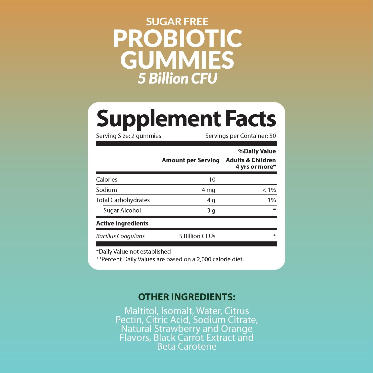 Probiotic Gummies for Digestive & Immune Health - Sugar-Free Chewable Supplement for Men & Women - Fruit Flavored - 100 Count, 5 Billion CFU