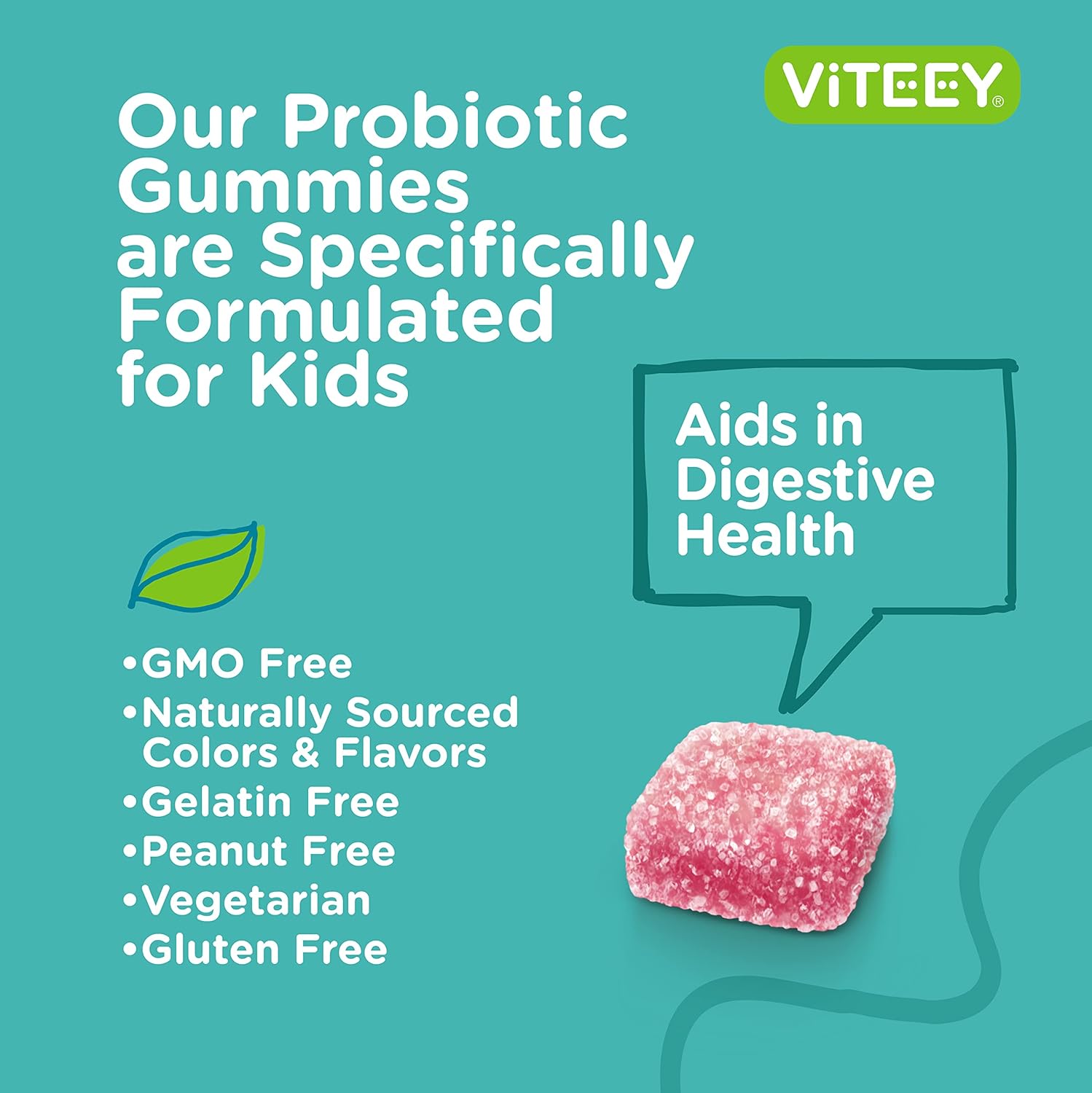 Probiotic Gummies for Kids - 5 Billion CFUs - Constipation Relief, Immune & Digestive Support - Vegetarian, Gelatin & GMO Free - Berry Flavored Chewable Gummy