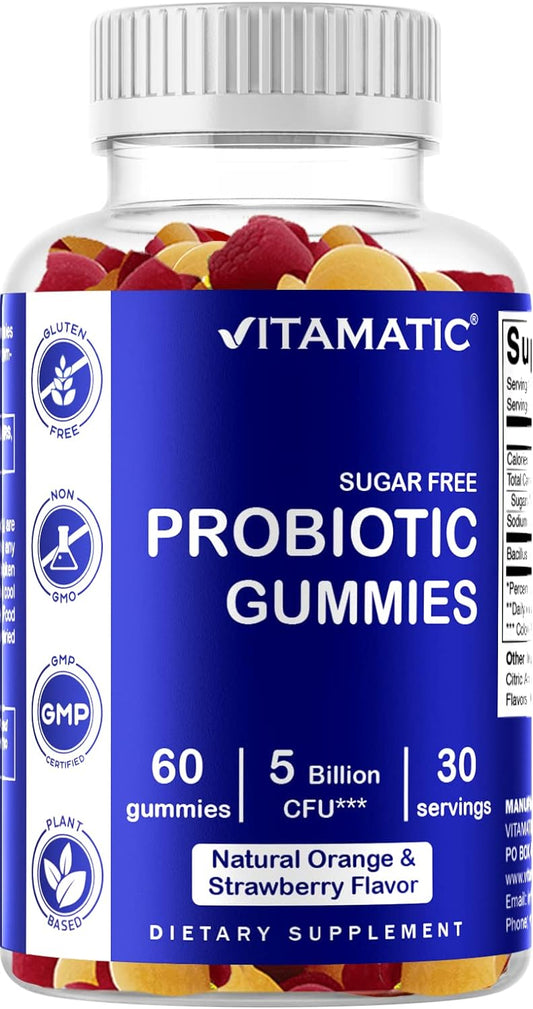 Probiotic Gummies for Men and Women - 5 Billion CFUs, Sugar-Free, Gluten-Free - Digestive, Immune, Gut Health