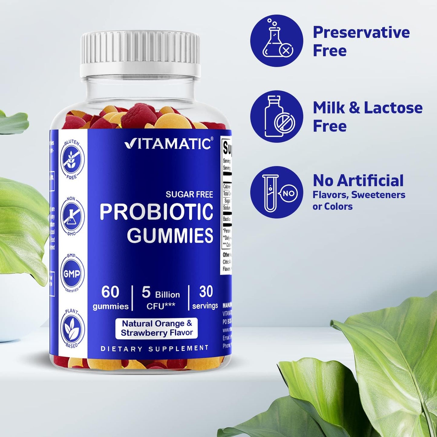 Probiotic Gummies for Men and Women - 5 Billion CFUs, Sugar-Free, Gluten-Free - Digestive, Immune, Gut Health