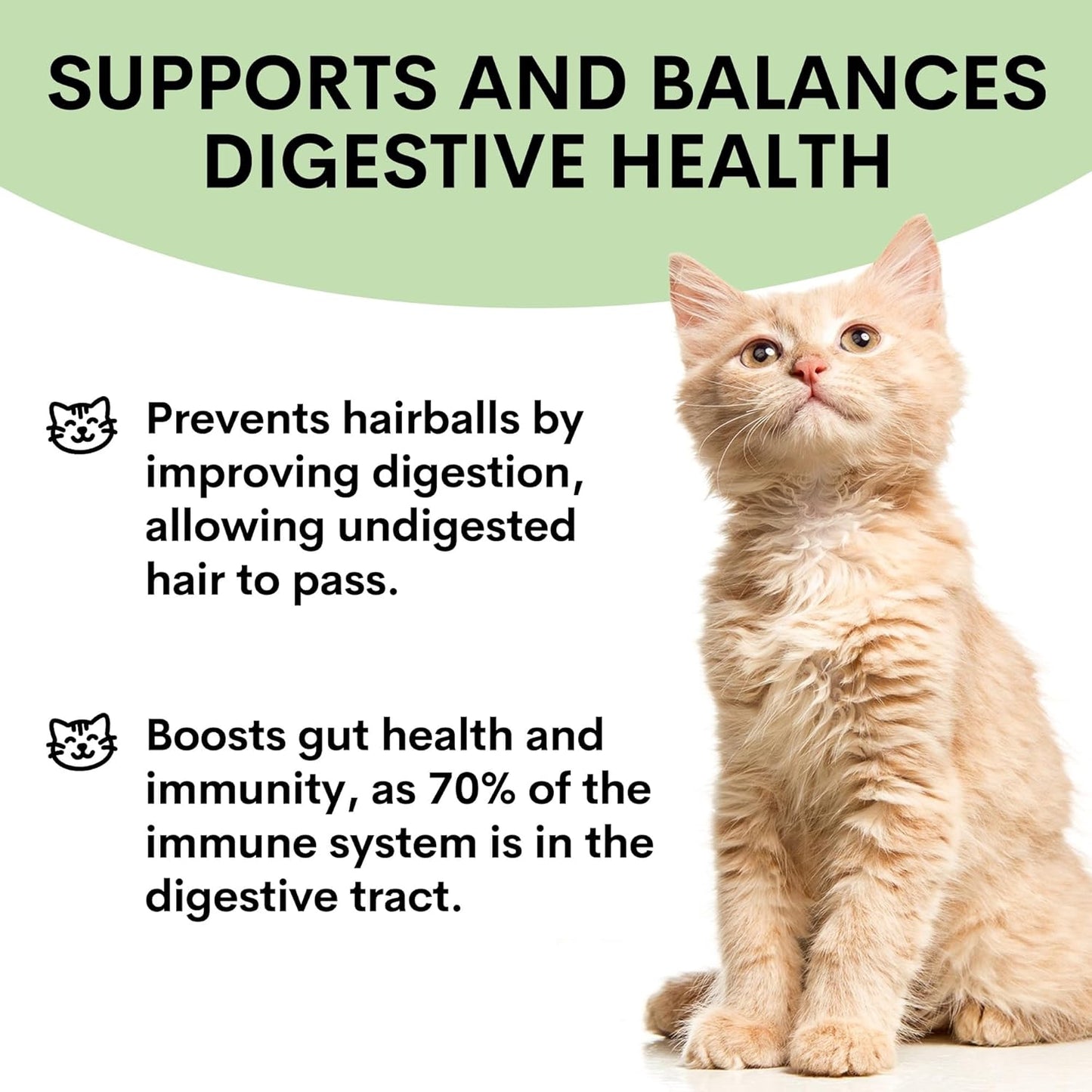 Probiotic Powder for Cats & Kittens - Hairball Prevention, Digestive & Immune Support - Indoor Cat Formula - 60 Scoops