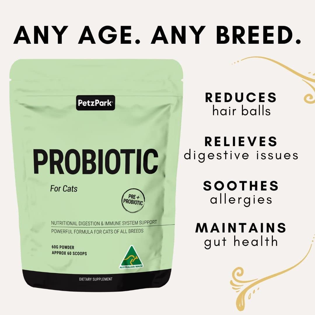 Probiotic Powder for Cats & Kittens - Hairball Prevention, Digestive & Immune Support - Indoor Cat Formula - 60 Scoops
