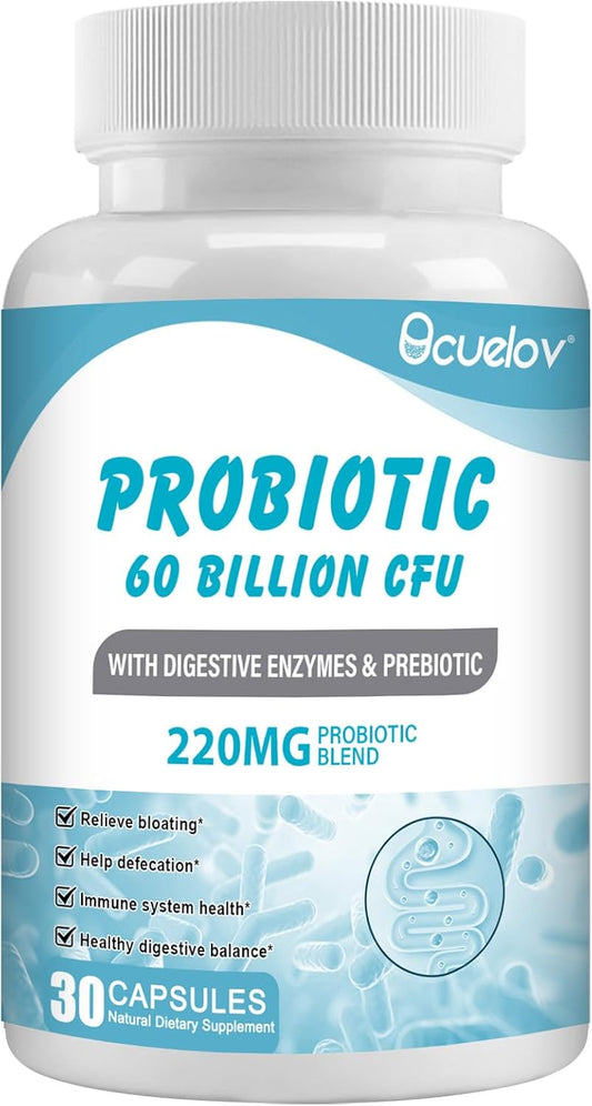 Probiotic Supplement 60 Billion CFU with 10 Strains, 3 Prebiotics - Supports Metabolism, Immunity, Digestive Health - Non-GMO, Gluten-Free - 30 Capsules