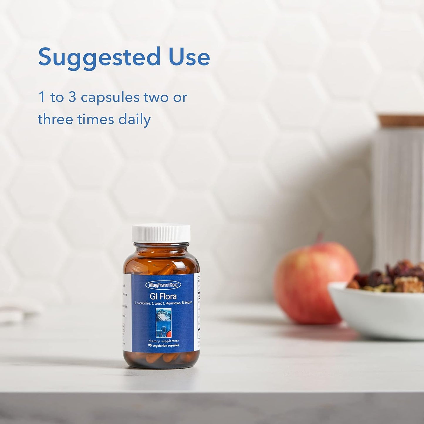 Probiotic Supplement for Digestive & Gut Health - Allergy Research Group GI Flora with Lactobacillus & Bifidobacterium - 90 Count