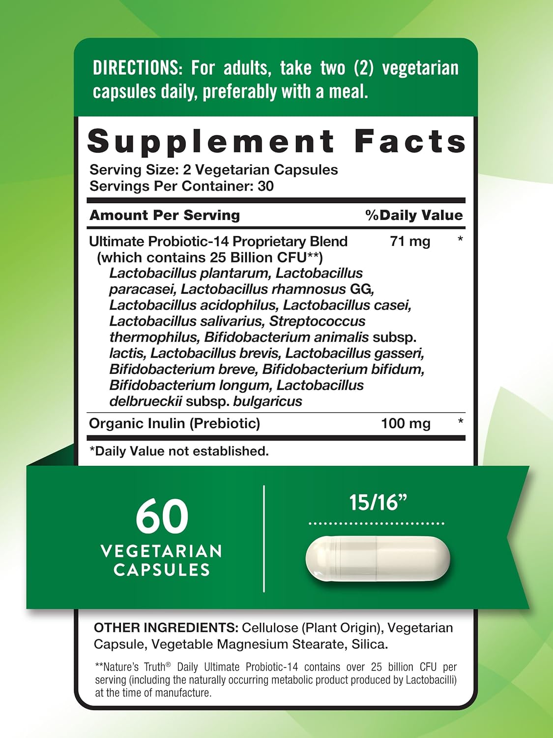 Probiotic Supplement for Men and Women | 25 Billion CFU | 60 Capsules | 14 Strains | Non-GMO & Gluten Free