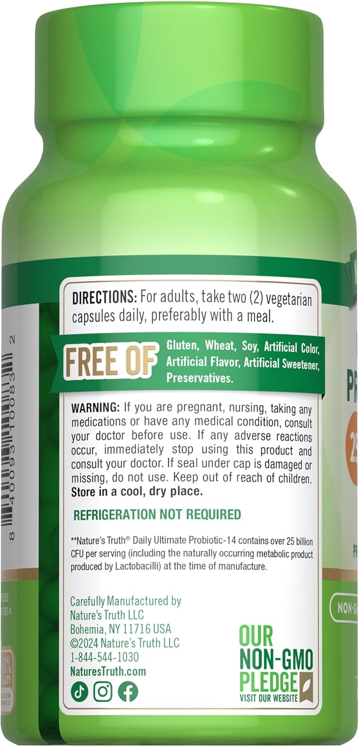 Probiotic Supplement for Men and Women | 25 Billion CFU | 60 Capsules | 14 Strains | Non-GMO & Gluten Free