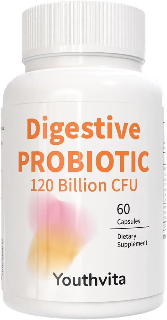 Probiotics for Gut Health & Digestive Support, 120 Billion CFU, Women & Men, 60 Capsules