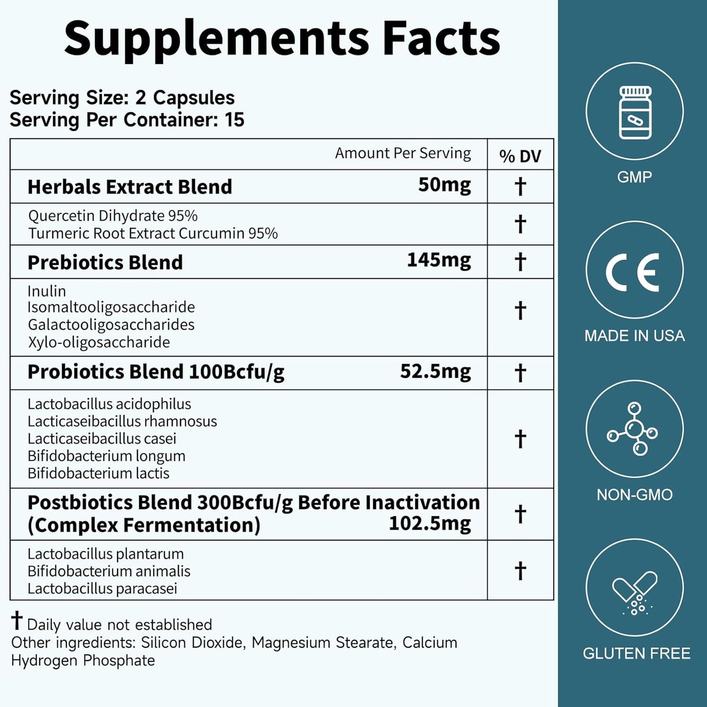 Probiotics for Gut Health & Immune Support - 35B CFUs, Prebiotics, Postbiotics, Quercetin & Curcumin - Men & Women Shelf Stable