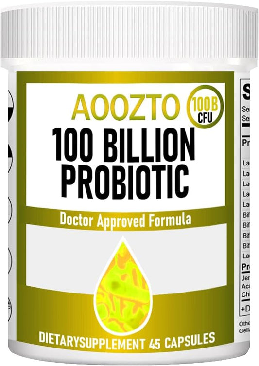 Probiotics for Immune and Digestive Health - 100 Billion CFU, 10 Strains + Organic Prebiotics - Supports Gut Health - 45CT