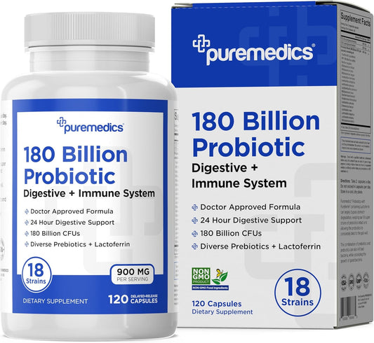 Probiotics for Immune, Digestive & Gut Health - 180 Billion CFU, 18 Strains + Lactoferrin & Prebiotics - 120ct - Women & Men