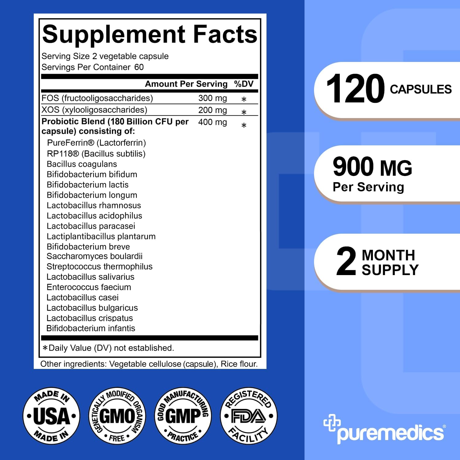 Probiotics for Immune, Digestive & Gut Health - 180 Billion CFU, 18 Strains + Lactoferrin & Prebiotics - 120ct - Women & Men