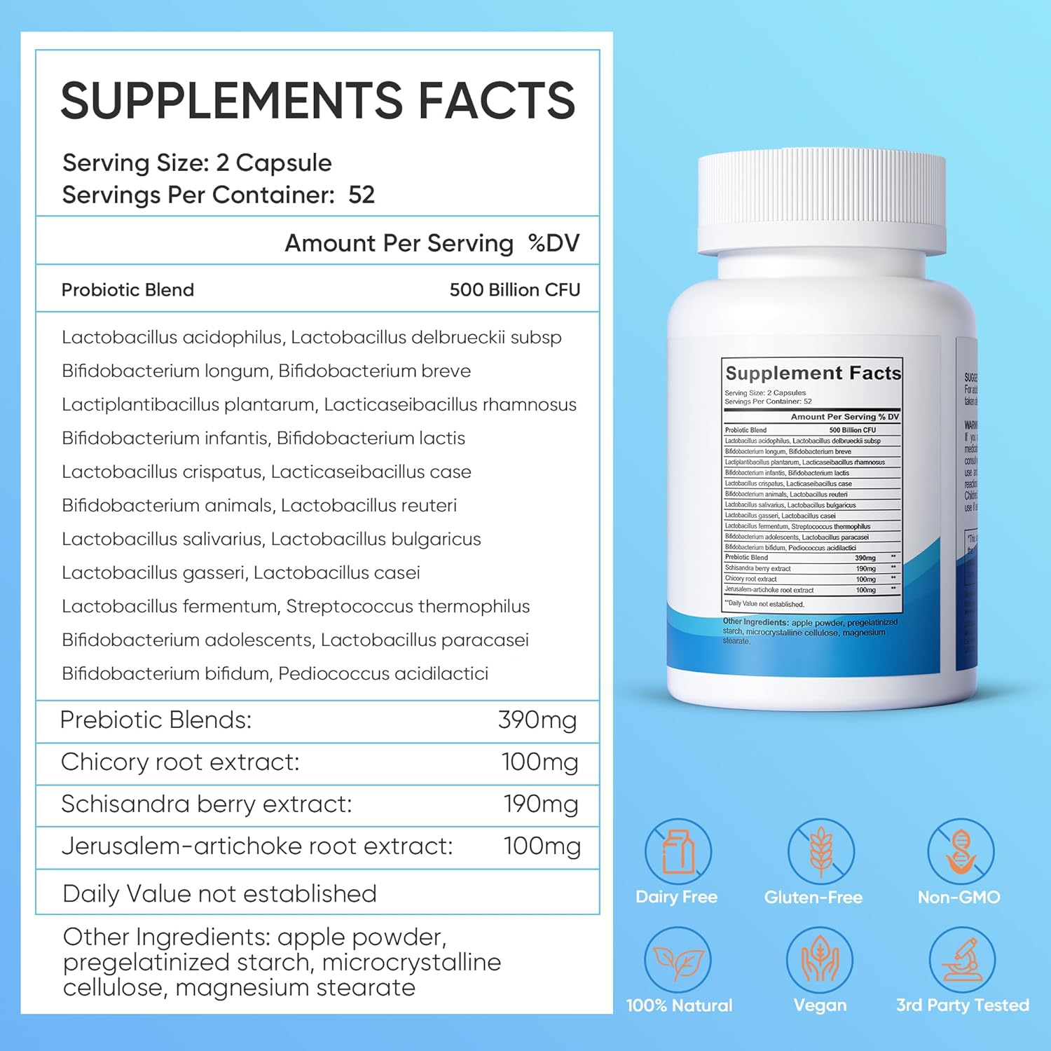 Probiotics for Men and Women, Pro Formula Supplement with 22 Strains, 500 Billion CFU, Relieves Bloating & Abdominal Discomfort, 52 Capsules