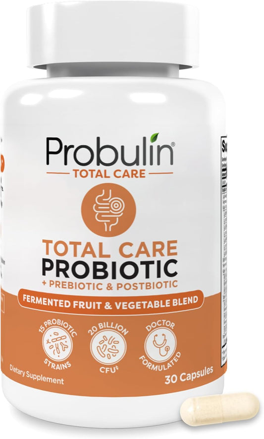 Probulin Total Care Probiotic Supplement for Daily Gut, Digestive, and Immune Health - 20 Billion CFU Capsules for Men and Women, Vegan - 30 Count Bottle