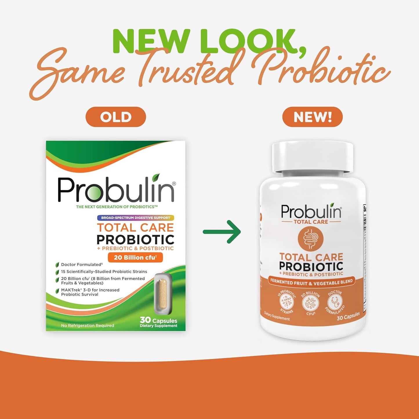 Probulin Total Care Probiotic Supplement for Daily Gut, Digestive, and Immune Health - 20 Billion CFU Capsules for Men and Women, Vegan - 30 Count Bottle