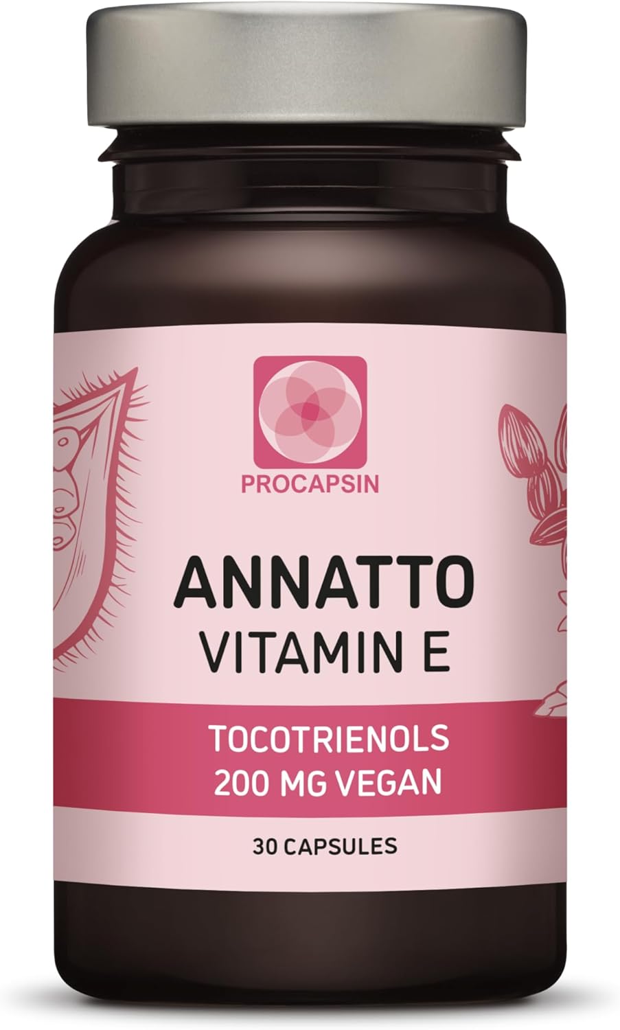 Procapsin Kala Annatto Tocotrienols Vegan Vitamin E Capsules - 200mg - Non-GMO & Antioxidant - Clean Formula Without PAHs - 30 Count