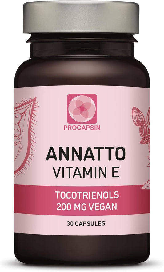 Procapsin Kala Annatto Tocotrienols Vegan Vitamin E Capsules - 200mg - Non-GMO & Antioxidant - Clean Formula Without PAHs - 30 Count