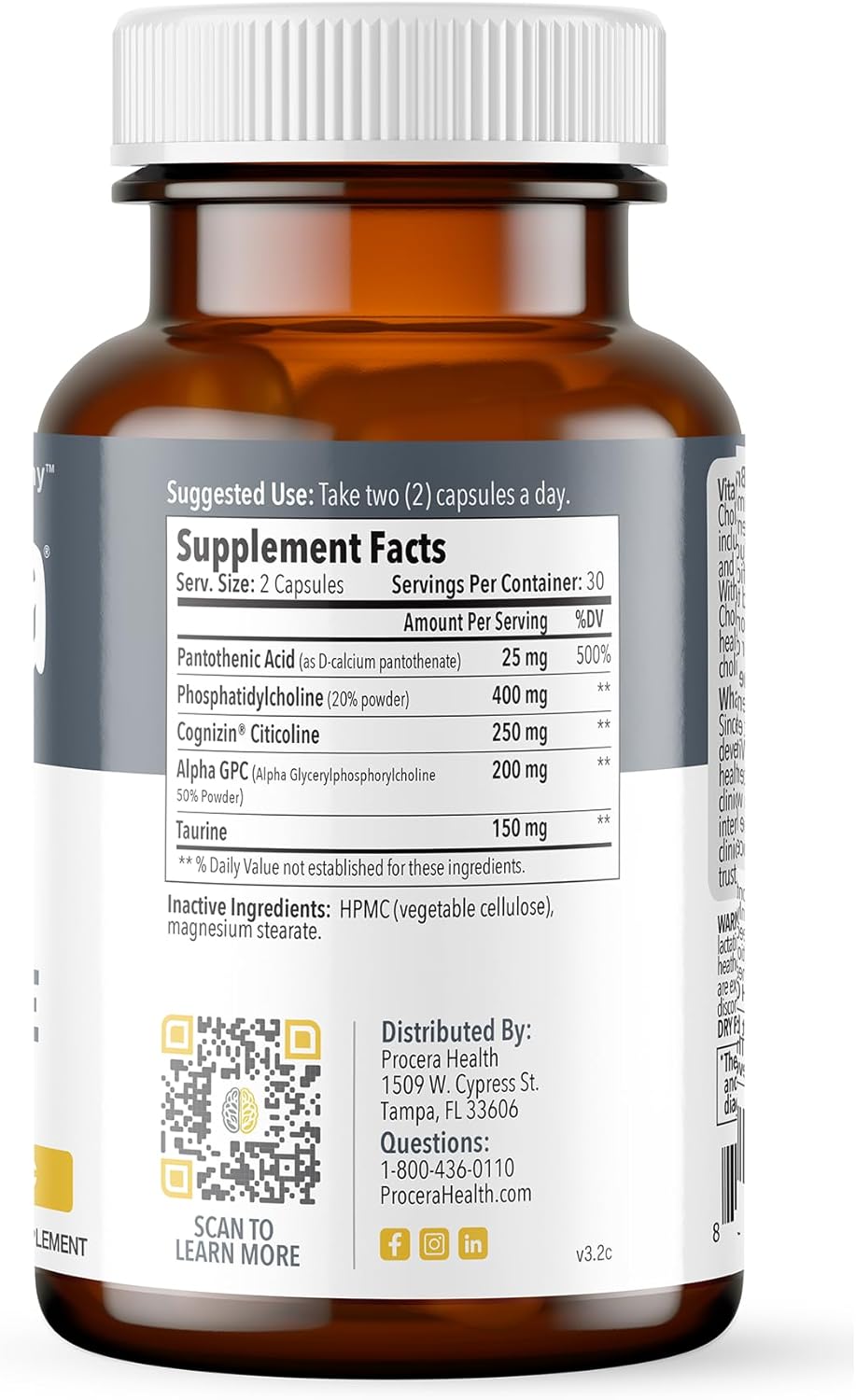 Procera Vital Choline Capsules for Memory, Mental Clarity, Brain Injury Healing, Cellular Regeneration - 60 Count