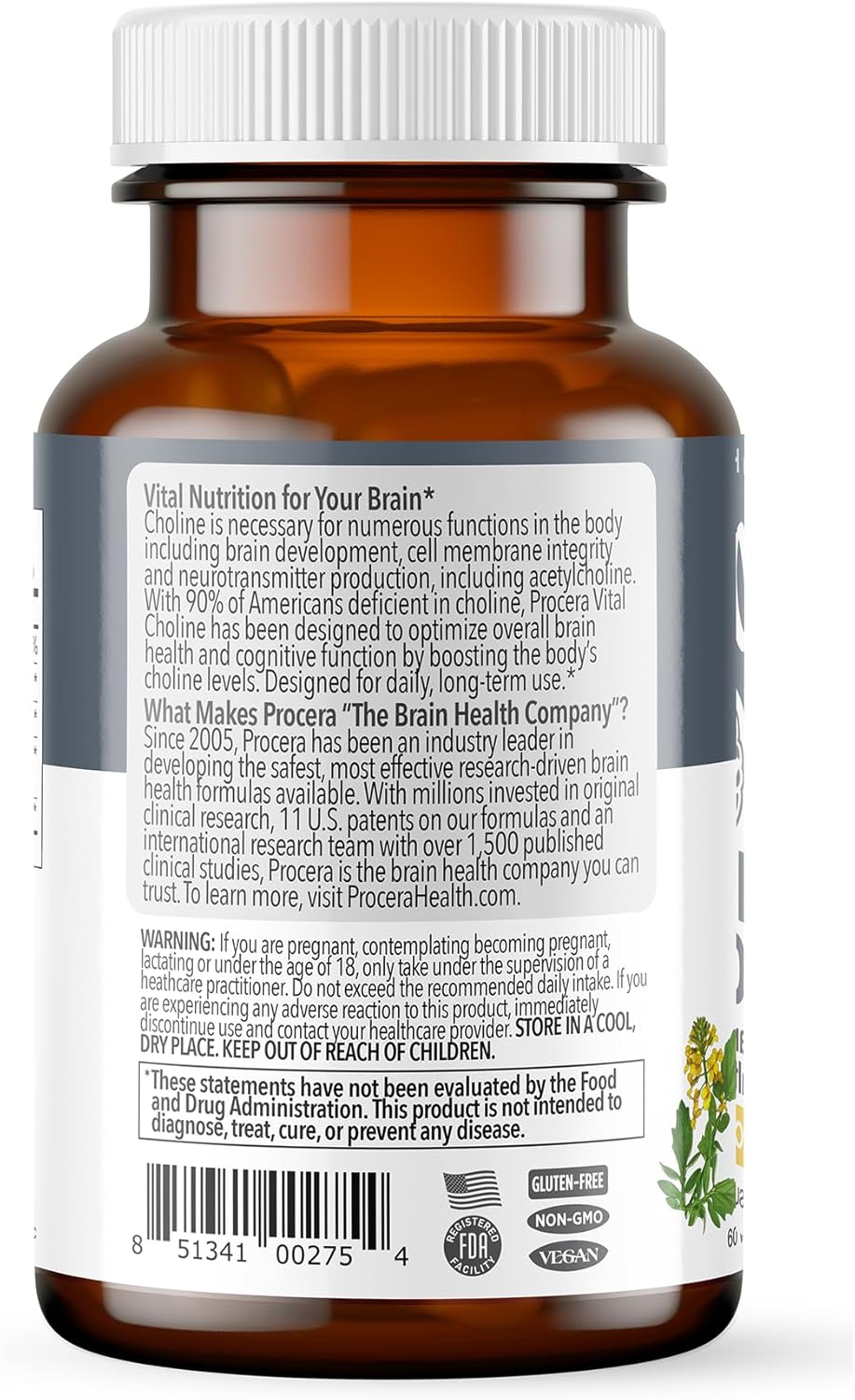 Procera Vital Choline Capsules for Memory, Mental Clarity, Brain Injury Healing, Cellular Regeneration - 60 Count
