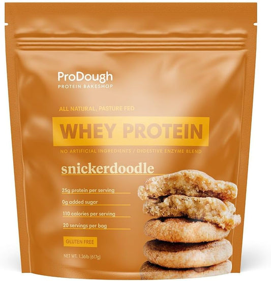 ProDough Gourmet Whey Isolate Hydrolized Protein Powder - 25g Protein, Easy Digest Enzyme Blend, Gluten Free, Keto Friendly - Snickerdoodle Flavor