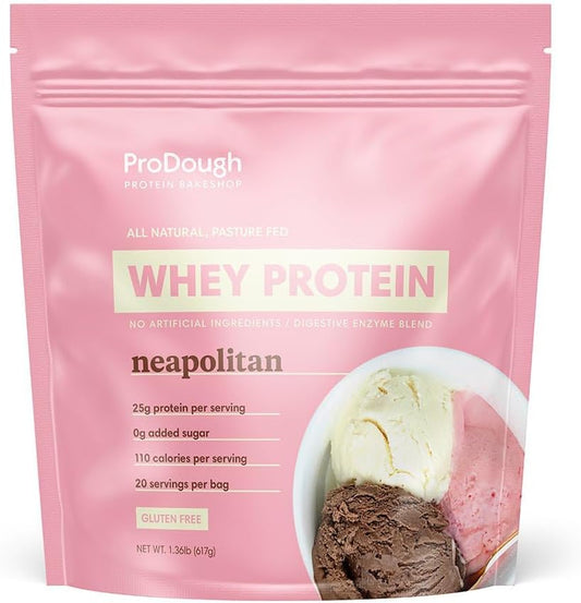 ProDough Gourmet Whey Isolate Protein Powder - 25g Protein, Gluten Free, Keto Friendly (Neapolitan)