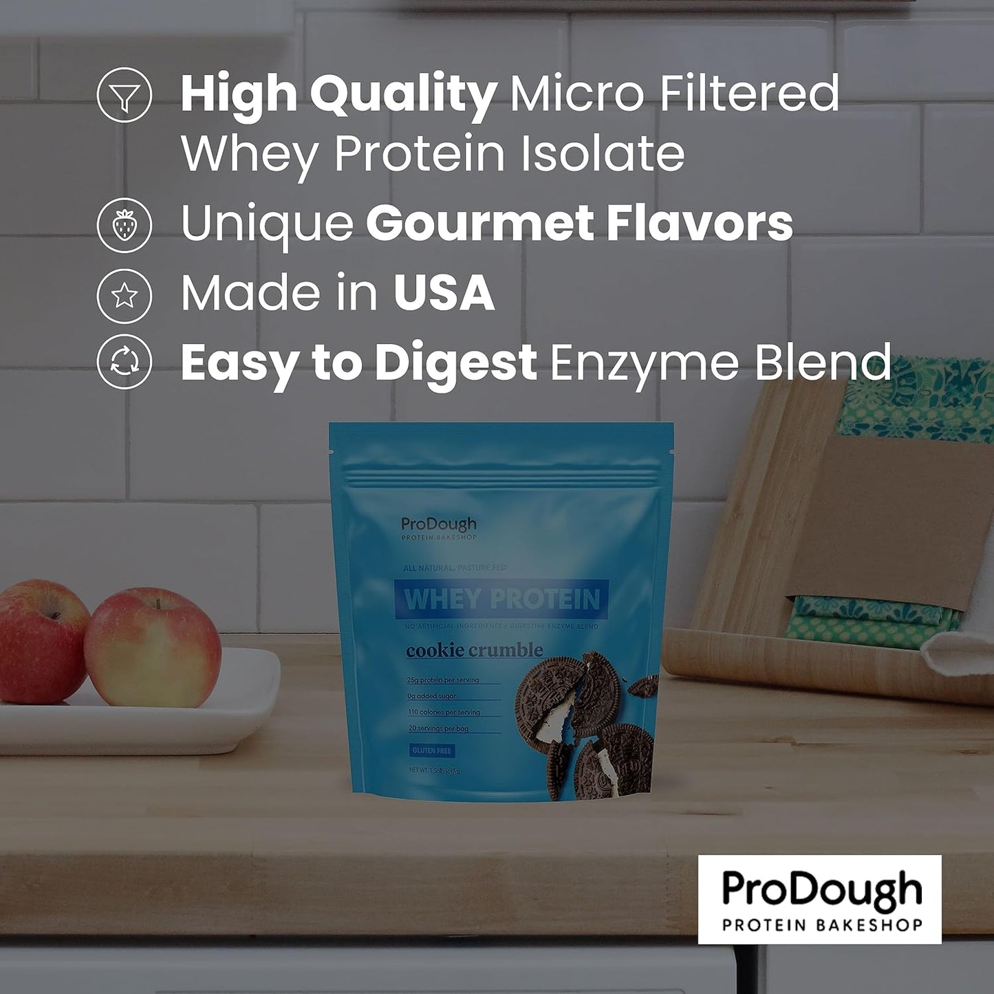ProDough Gourmet Whey Isolate Protein Powder - 25g Protein, Gluten Free, Keto Friendly (Neapolitan)