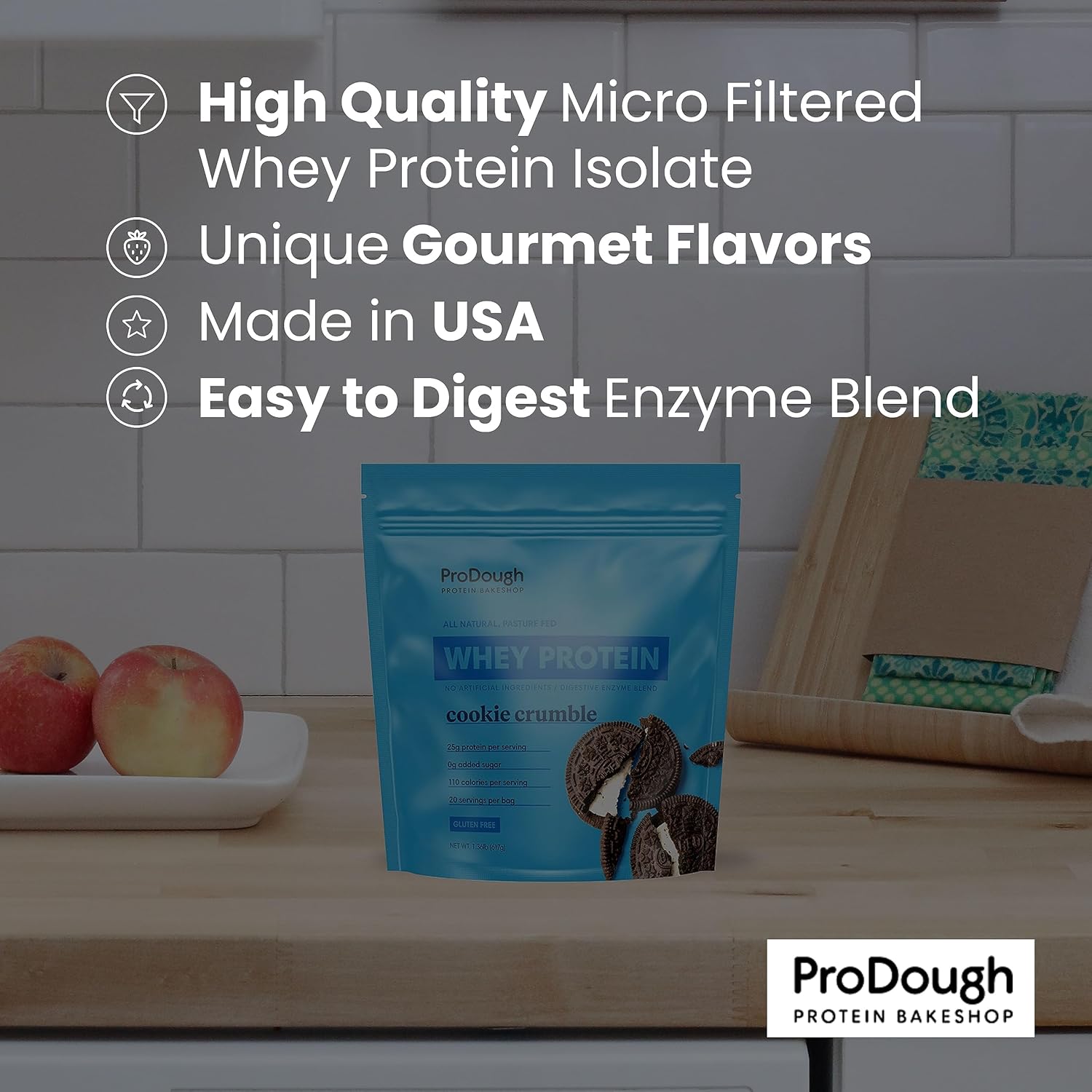 ProDough Gourmet Whey Isolate Protein Powder - 25g Protein, Gluten Free, Keto Friendly (Neapolitan)