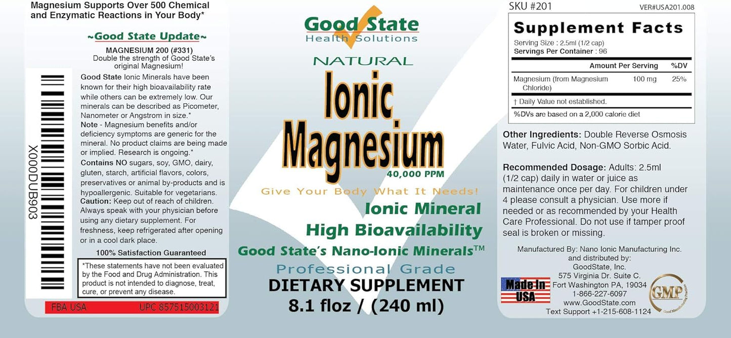 Professional Grade Ionic Magnesium Supplement - Natural Nano Mineral Technology - Supports Healthy Enzyme Reactions - 96 Servings - 8 oz Bottle