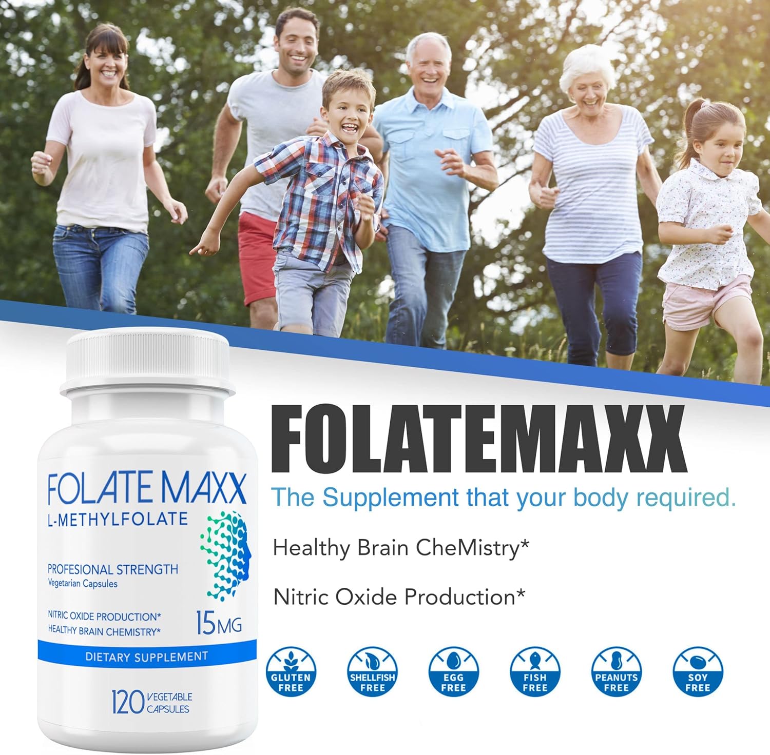 Professional Strength Folate Maxx L-Methylfolate 15mg Capsules - 5-MTHF Supplement for Men & Women - Non GMO, Gluten Free - 120 Count
