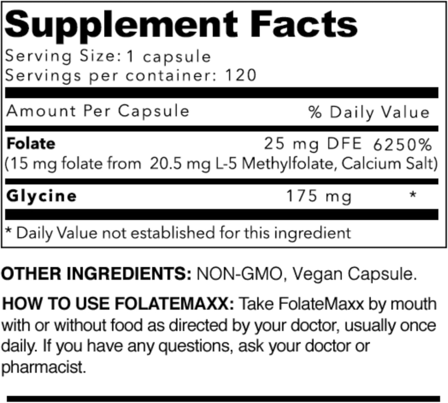 Professional Strength Folate Maxx L-Methylfolate 15mg Capsules - 5-MTHF Supplement for Men & Women - Non GMO, Gluten Free - 120 Count