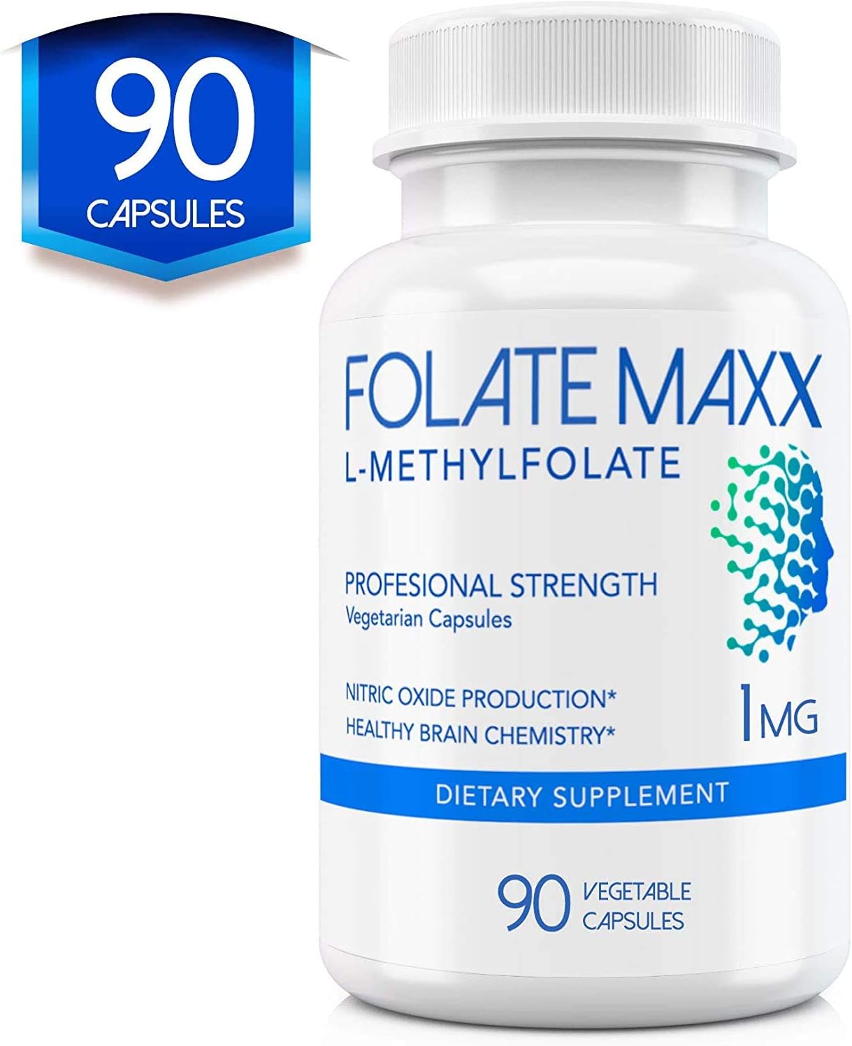 Professional Strength Folate Maxx L-Methylfolate 15mg Capsules - Active Methyl Folate Supplement for Men & Women - Non GMO, Gluten Free - 90 Count