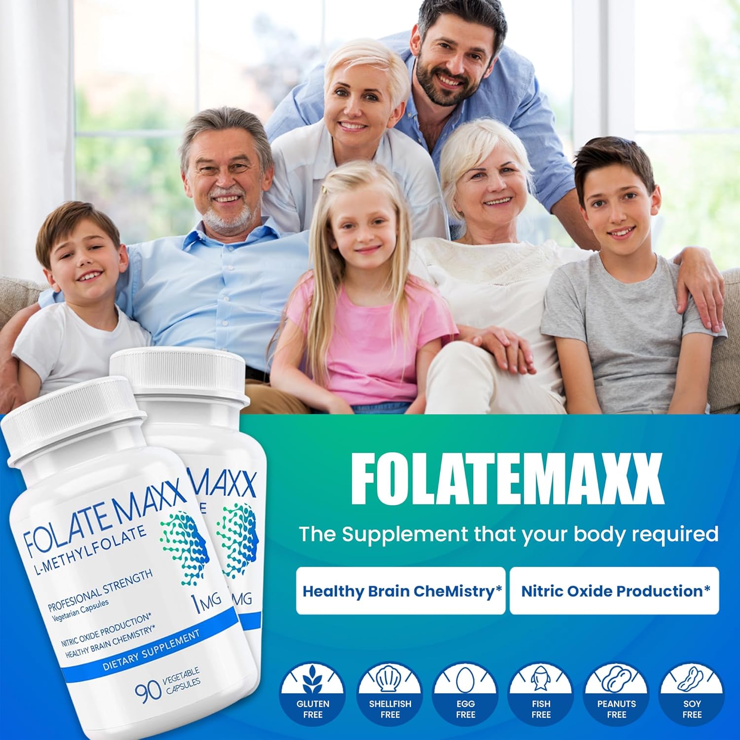 Professional Strength FolateMaxx L-Methylfolate Supplement (1mg) - 180 Vegetarian Capsules - Non-GMO, Gluten/Soy Free