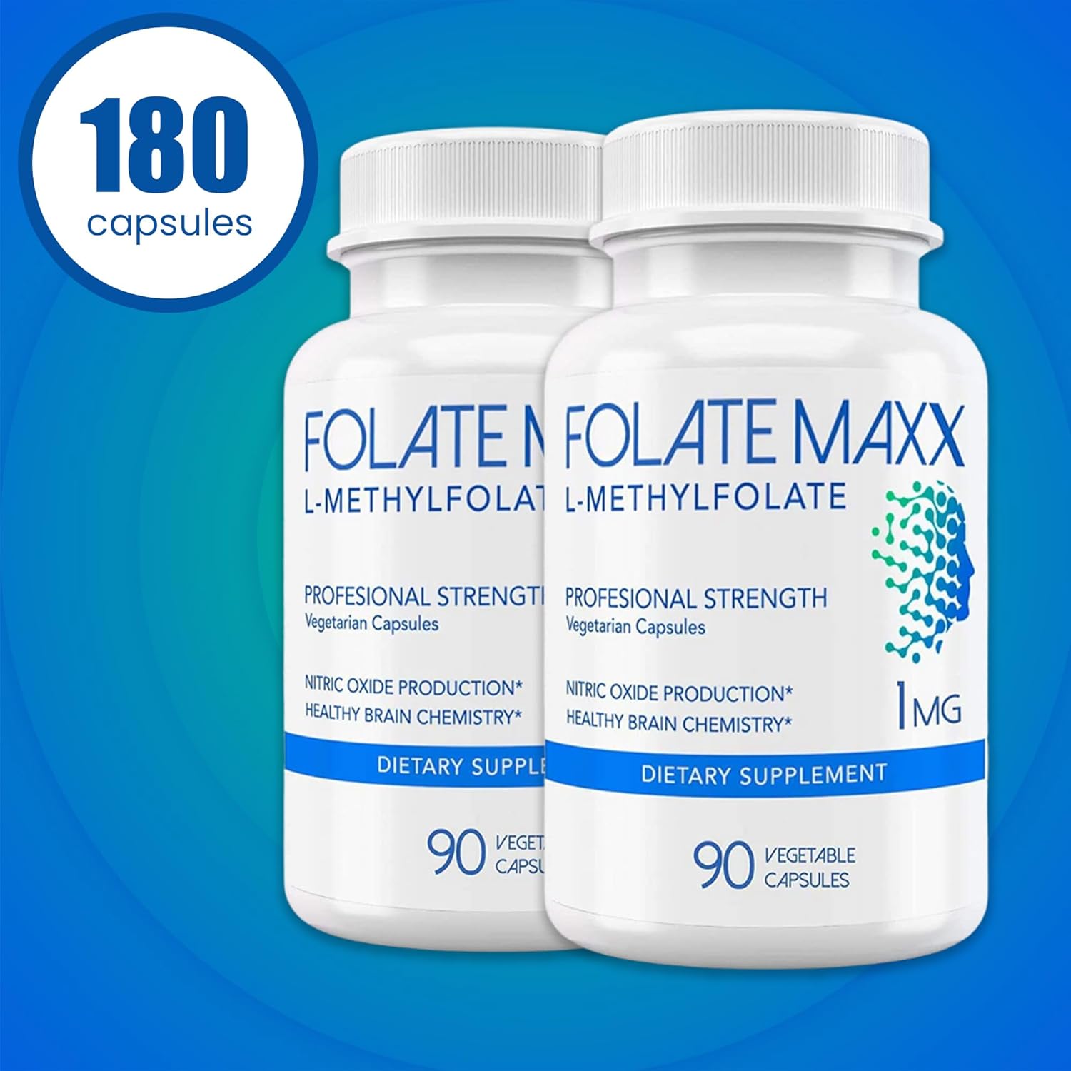 Professional Strength FolateMaxx L-Methylfolate Supplement (1mg) - 180 Vegetarian Capsules - Non-GMO, Gluten/Soy Free