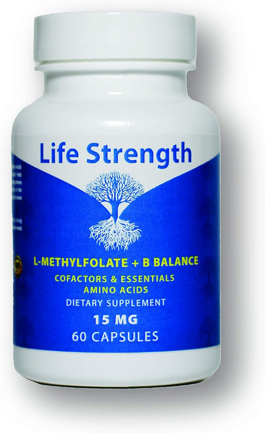 Professional Strength LifeStrength L-Methylfolate + B Complex - 5-MTHF, B6, B2 & B12 Methylcobalamin - 60 Capsules - Active Methyl Folate Supplement - Non GMO & Gluten Free - 15MG