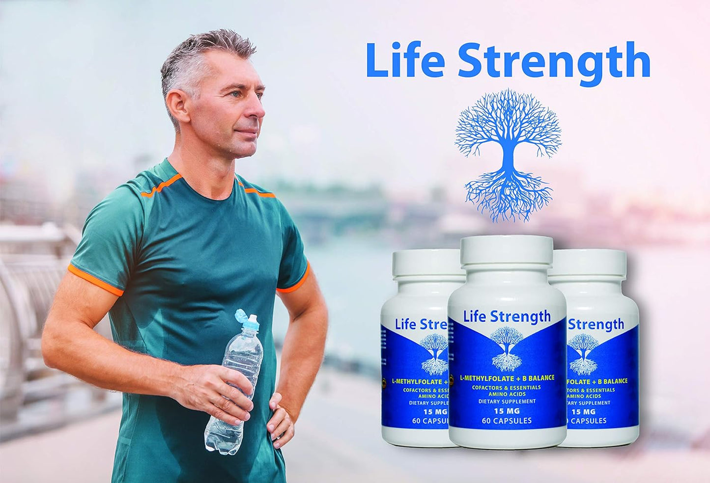 Professional Strength LifeStrength L-Methylfolate + B Complex - 5-MTHF, B6, B2 & B12 Methylcobalamin - 60 Capsules - Active Methyl Folate Supplement - Non GMO & Gluten Free - 15MG