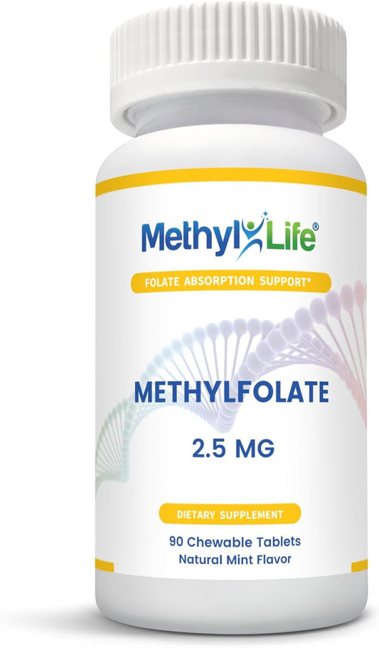 Professional Strength Methyl-Life L-Methylfolate Tablets - 2.5 mg, 90 Chewable Tablets, Natural Mint Flavor