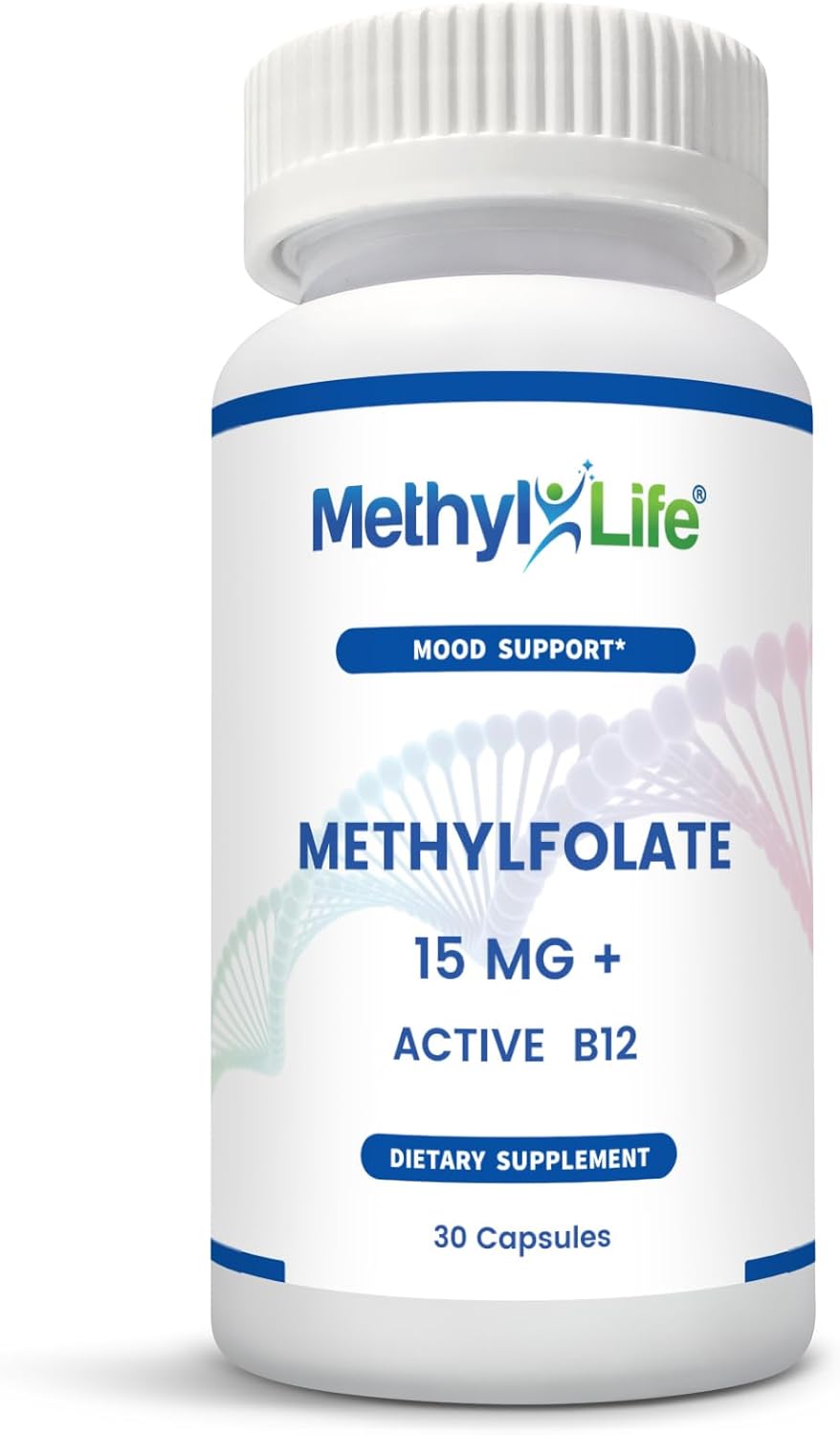 Professional Strength Methyl-Life Pure L-Methylfolate 15 mg Plus with Active B12 and Inositol - 30 Capsules