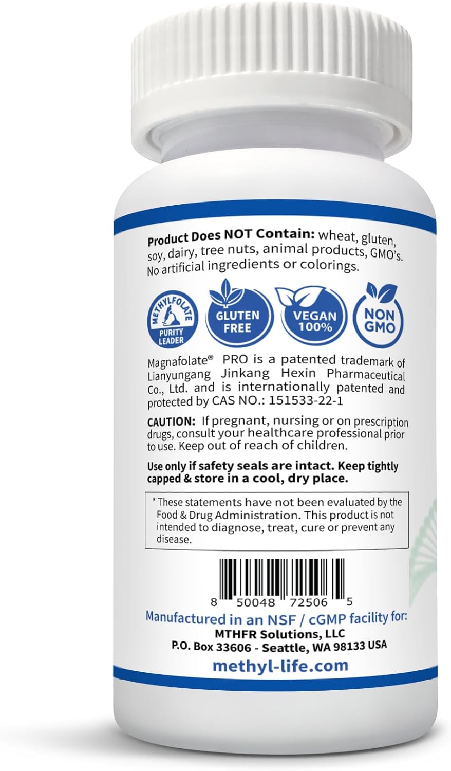 Professional Strength Methyl-Life Pure L-Methylfolate 15 mg Plus with Active B12 and Inositol - 30 Capsules
