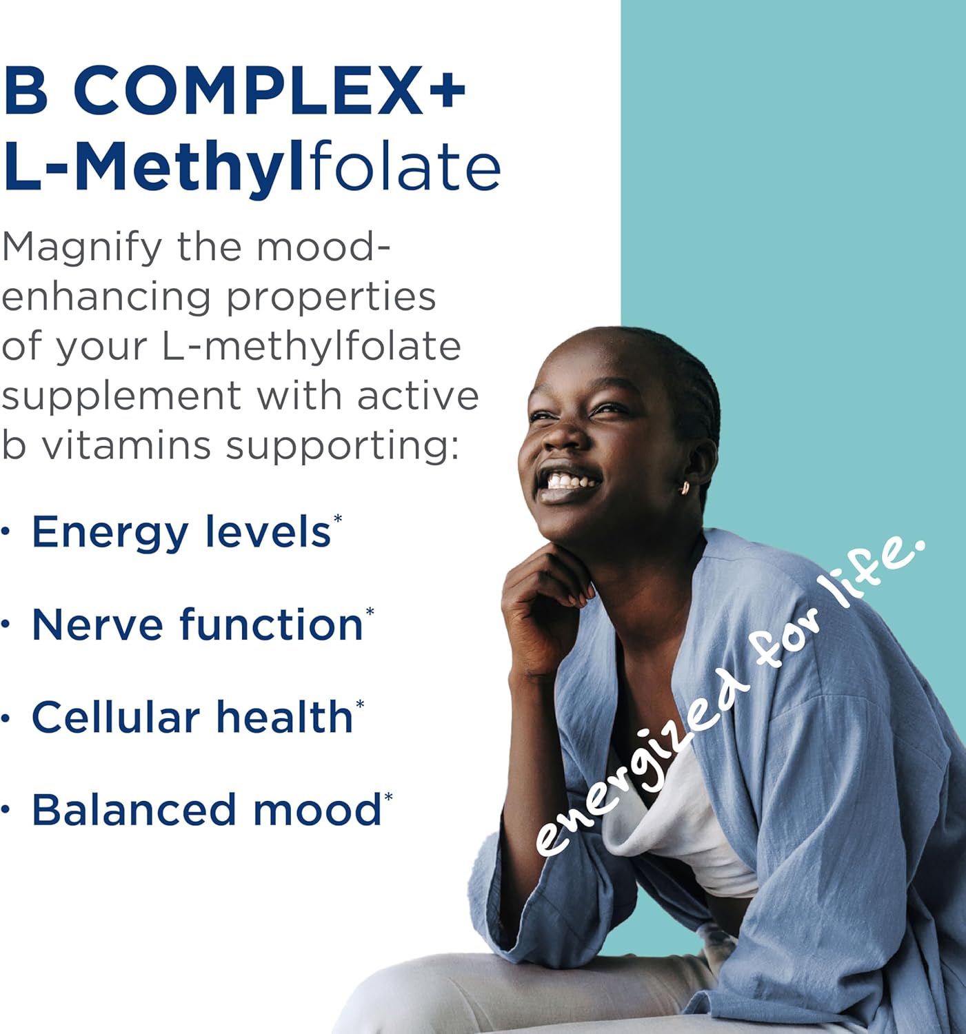 Professional Strength MethylPro B Complex - Vitamin B & L-Methylfolate Supplement for Energy, Mood, & Immune Support - 30 Capsules